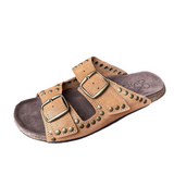 Bosabo Buckled Slides / Gold Shimmer Tan Suede