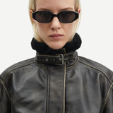 Samsoe Samsoe Sameadow Leather Bomber / Washed Black Olive