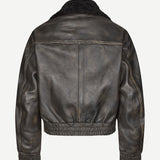 Samsoe Samsoe Sameadow Leather Bomber / Washed Black Olive