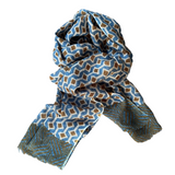 Linen Scarf Light Chocolat/ Blue Pattern