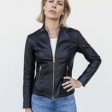 Vinetti Classic Leather Biker Jacket / Black