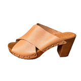 Bosabo High Heel Cross-over Mules / Light Tan Leather