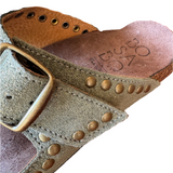 Bosabo Buckled Slides / Gold Shimmer Khaki Suede