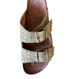 Bosabo Buckled Slides / Gold Shimmer Khaki Suede