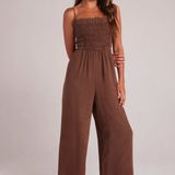 Bella Dahl Wide Leg smocked Ruffle Jumpsuit / Brown