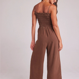Bella Dahl Wide Leg smocked Ruffle Jumpsuit / Brown