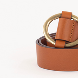 Sessùn Tisao leather belt with round buckle / Golden Brown