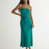 Bella Dahl Strapless Bias Maxi Dress / Teal Green