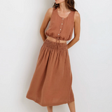 Bella Dahl Smocked Waist Gathered Skirt / Coastal Brown