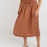 Bella Dahl Smocked Waist Gathered Skirt / Coastal Brown