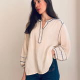 Marie Louise De Monterey Amelie Feather Stitch Blouse / Ecru