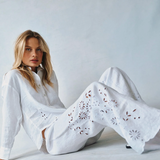 Bella Dahl Side Embroidery Beach Pant - White