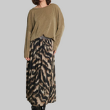 Please Elastic Waist Skirt / Black Beige Print