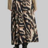 Please Elastic Waist Skirt / Black Beige Print