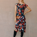 Bella Dahl Boat Neck Cap Sleeved Midi Dress / Blurred Floral