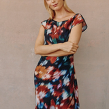 Bella Dahl Boat Neck Cap Sleeved Midi Dress / Blurred Floral