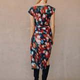 Bella Dahl Boat Neck Cap Sleeved Midi Dress / Blurred Floral