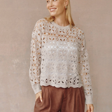 Bella Dahl Crochet Crew Neck Sweater / Almond