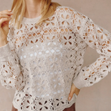 Bella Dahl Crochet Crew Neck Sweater / Almond