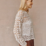 Bella Dahl Crochet Crew Neck Sweater / Almond