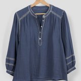 Marie Louise De Monterey Amelie Feather Stitch Blouse / Blue