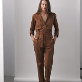 Cotton Long Sleeve Jumpsuit Brown
