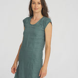 Melanie Cap Sleeve Linen Dress Petrol