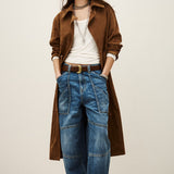 Ba&sh Matte Long Leather Coat / Camel