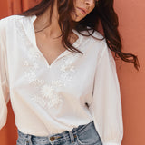 Mexican Embroidered Blouse / Chalk
