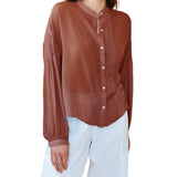 Bella Dahl Long Sleeve Drop Shoulder Pin Tuck Shirt / Mocha Cloud