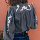 Mexican Embroidered Blouse /Slate