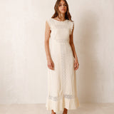 Indi & Cold Midi Dress with Lace Inserts / Natural