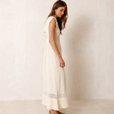 Indi & Cold Midi Dress with Lace Inserts / Natural