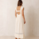 Indi & Cold Midi Dress with Lace Inserts / Natural