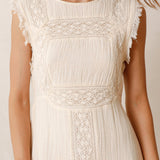 Indi & Cold Midi Dress with Lace Inserts / Natural