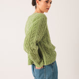 Indi & Cold Cable Knit Crop Sweather / Matcha