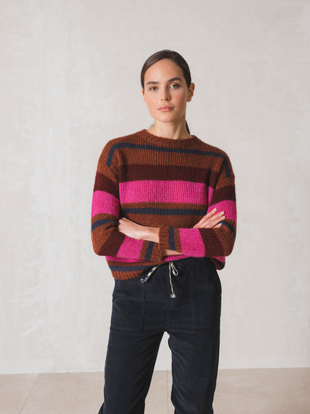 Indi & Cold Multicoloured Striped Knitted Jumper / Fucsia