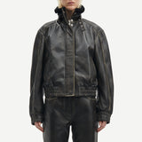 Samsoe Samsoe Sameadow Leather Bomber / Washed Black Olive