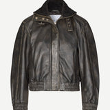 Samsoe Samsoe Sameadow Leather Bomber / Washed Black Olive