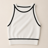 Imperial Cropped Knitted Tank Top / White- Navy trim
