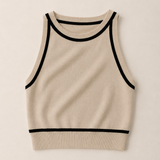 Imperial Cropped Knitted Tank Top / Beige - Black trim