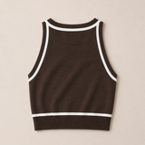 Imperial Cropped Knitted Tank Top / Chocolate - White trim