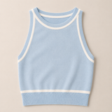 Imperial Cropped Knitted Tank Top / Baby Blue - White trim