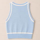 Imperial Cropped Knitted Tank Top / Baby Blue - White trim