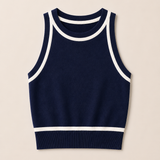 Imperial Cropped Knitted Tank Top / Navy-White trim