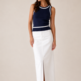 Imperial Cropped Knitted Tank Top / Navy-White trim