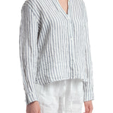 Crossley Stripe Linen Shirt - Grey/White