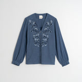 Indi & Cold Flower Embroidered Shirt / Indigo