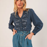 Indi & Cold Flower Embroidered Shirt / Indigo