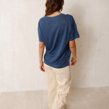 Indi & Cold Linen V-neck T-shirt / Indigo